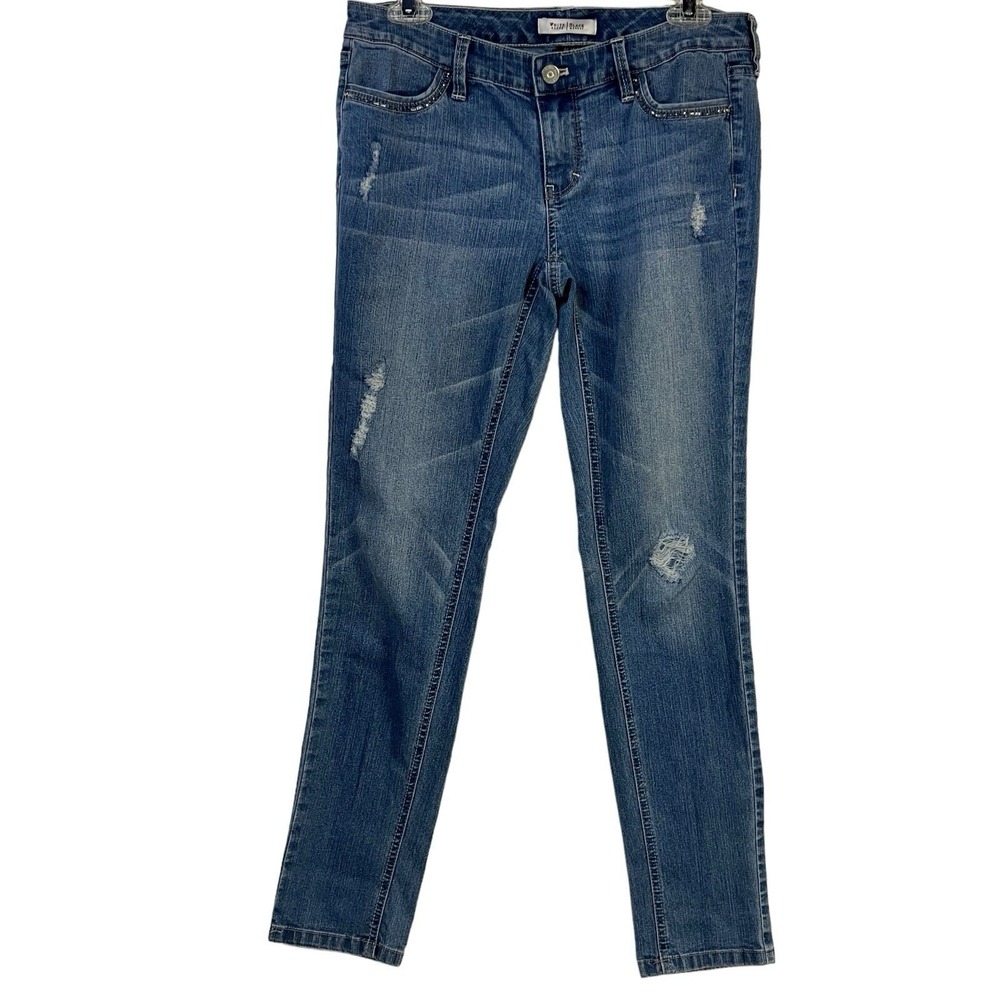 White House Black Market Jeans Size 2 Blue Distressed Rhinestone Low Rise Trendy